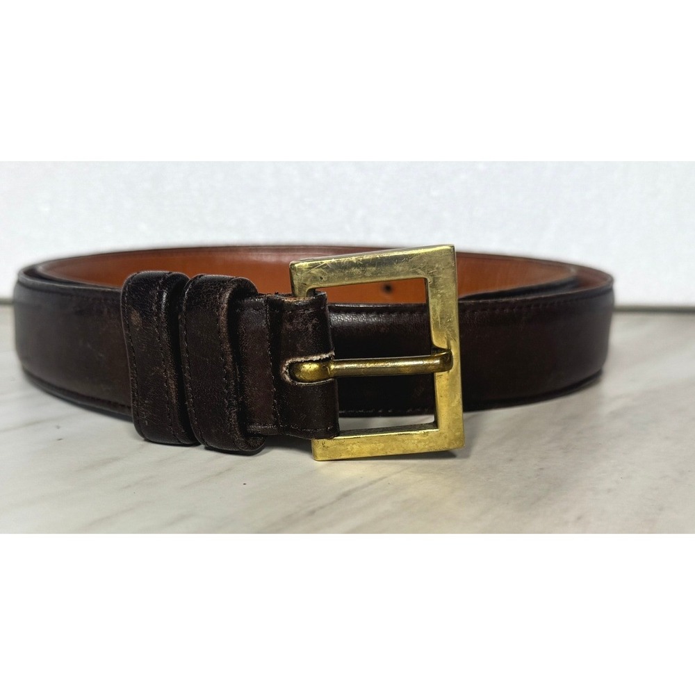 Vintage Coach 7002 Mens Brown Leather Belt Solid Brass Buckle Made In NYC 36